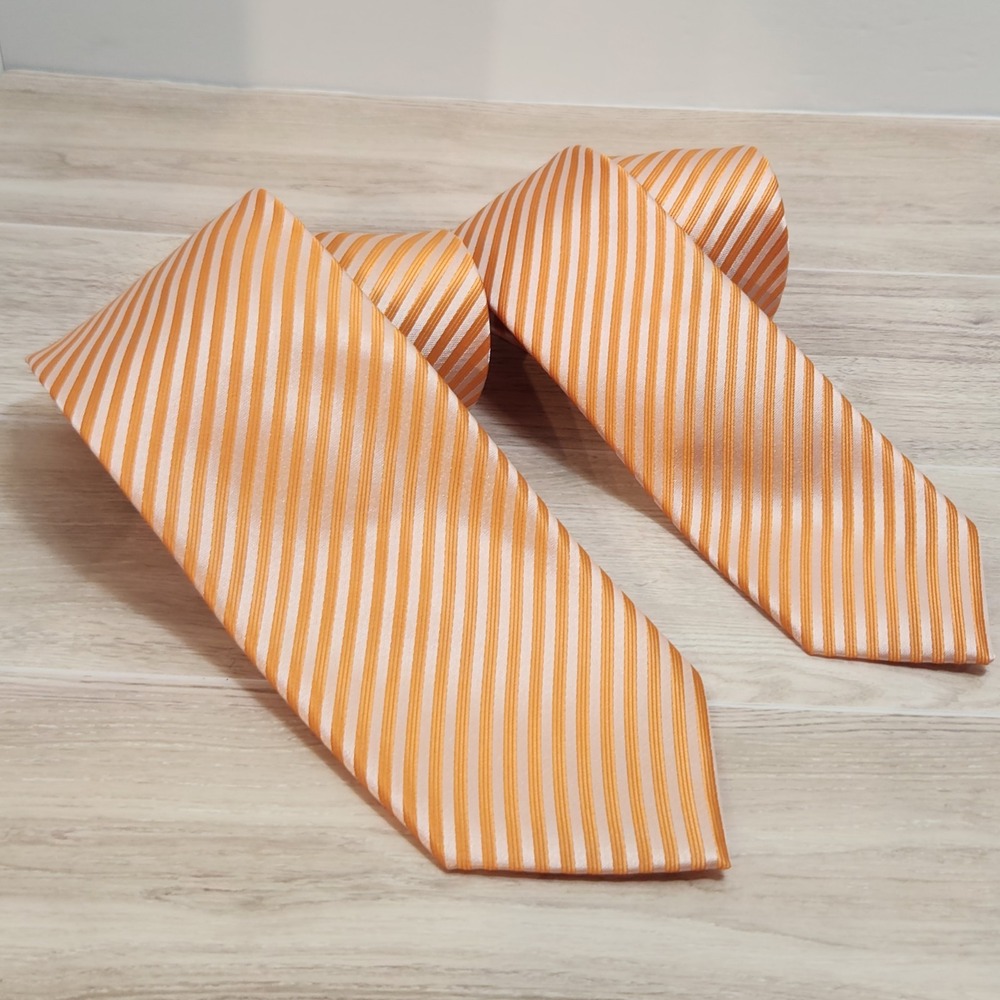 Puccini Father & Son Matching‎ Ties, Orange/Apricot Textured Stripes, Hand Made